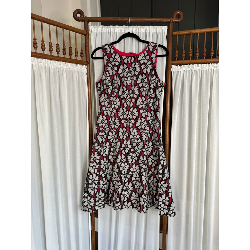 Anne Klein Black White & Red Lace Sleeveless Dress